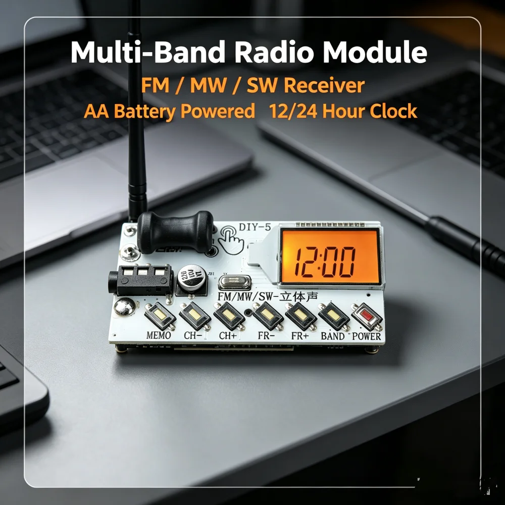 87-108mhz Diy Lcd Digital Display Fm Receiver Module Mw Sw Broadcasting Radio Transmitter Wireless Support Time Clock