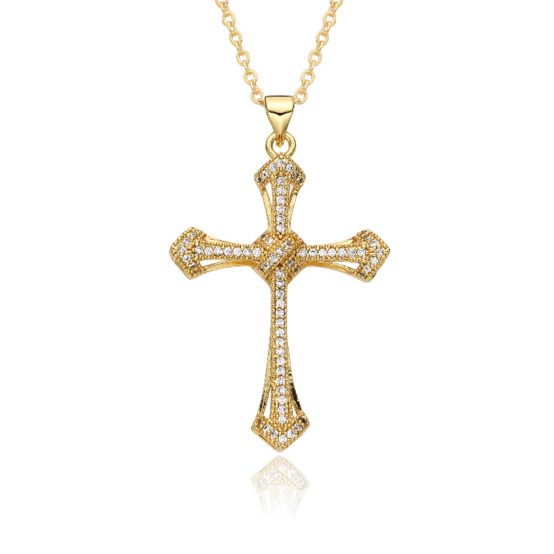 

Diamond studded gold cross necklace, celebrity style, couple style, collarbone chain