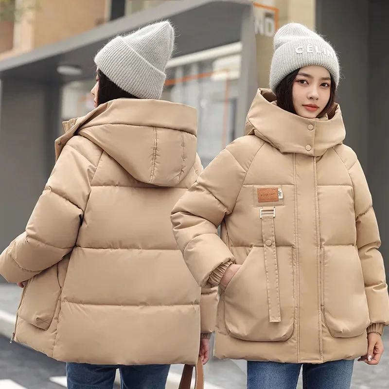 2023 New Fashion Short Parkas Women Winter Jacket Hooded Down Cotton Jacket Female Casual Loose Cotton Coat Thick Warm Outwear