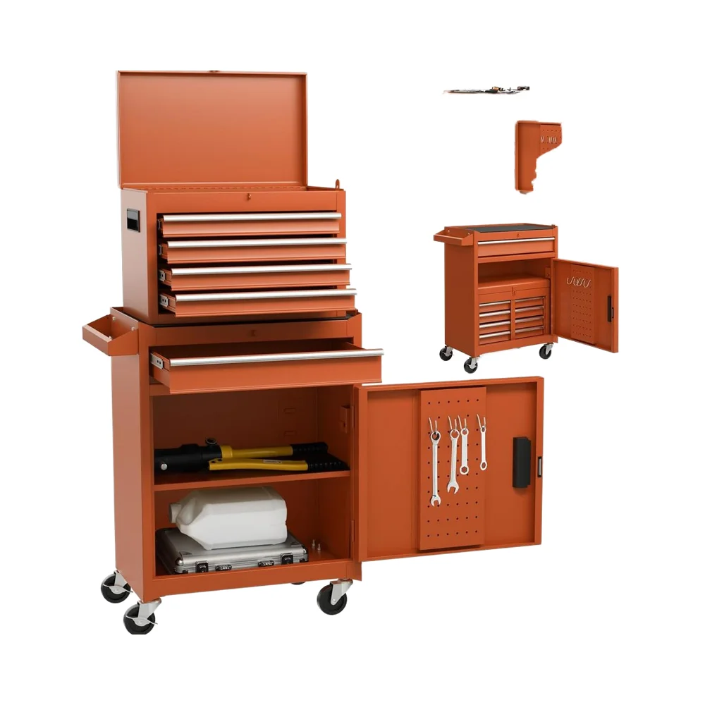 #￥forJINFENG Large Rolling 5-Drawer Metal Tool Cabinet with Adjustable Shelves Lockable Design Customizable Size & Big Capacity