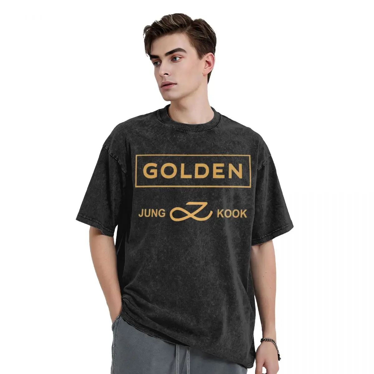 Jungkooks Golden T Shirt Hip Hop Washed 100% Cotton Harajuku T-Shirt Vintage for Men Women Tops Streetwear Summer Tee Shirt