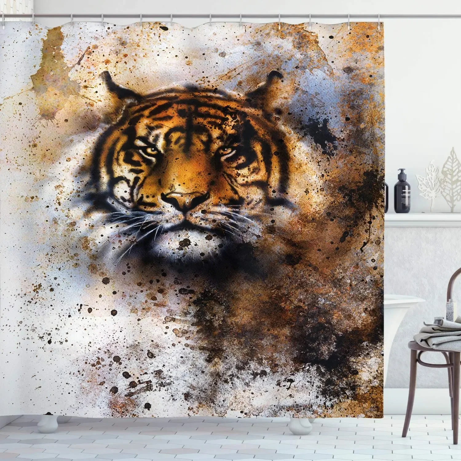 Tiger Shower Curtain Wild Beast Looking Straight into The Eyes of The Viewer Angry Looking Panthera Tigris Fabric Bathroom Decor