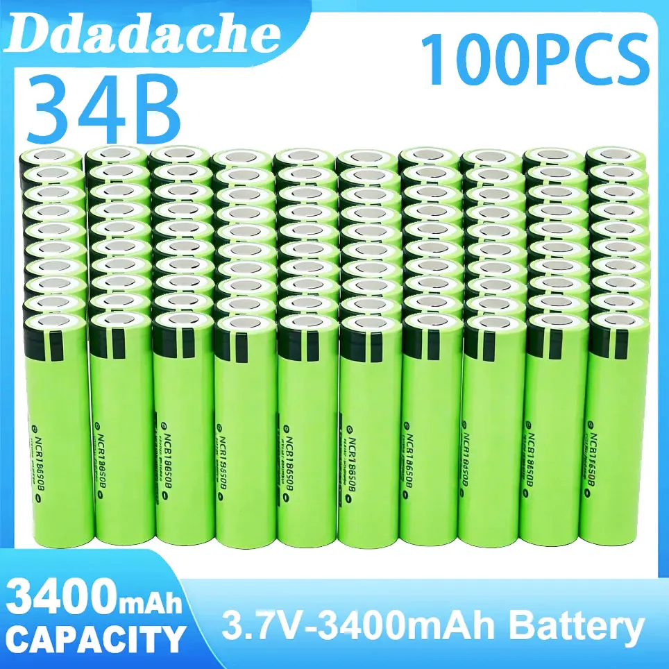 Oplaadbare lithiumbatterij 18650 34B, 3.7V, 3400mAh, voor bewaking, zaklamp, draagbare ventilator, enz.