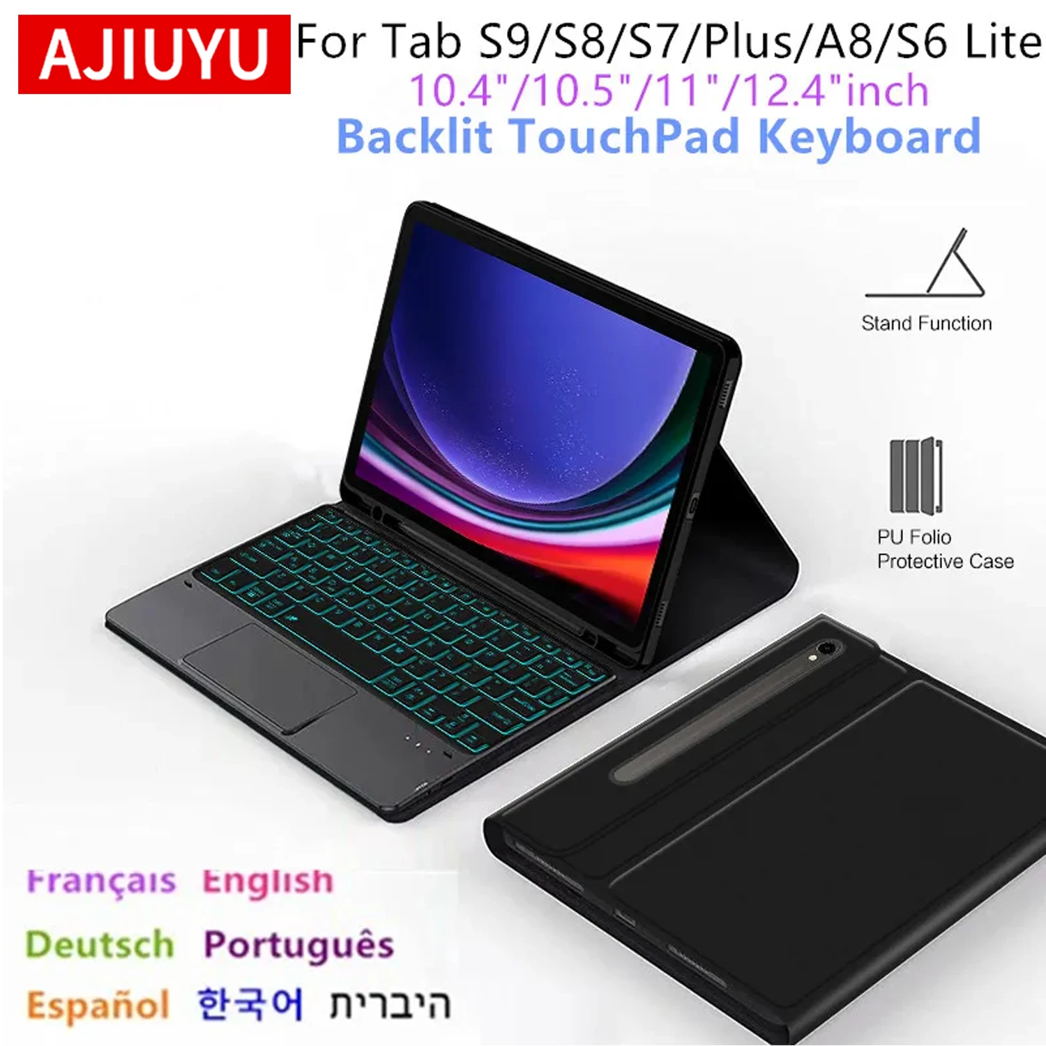 

Чехол-клавиатура для планшетов Samsung Galaxy Tab S6 Lite 10.4, A8 10.5, S7, S8, S9 11 дюймов, S7 FE, S7/S8 Plus, S9 Plus 12.4 дюймов, Smart Cover