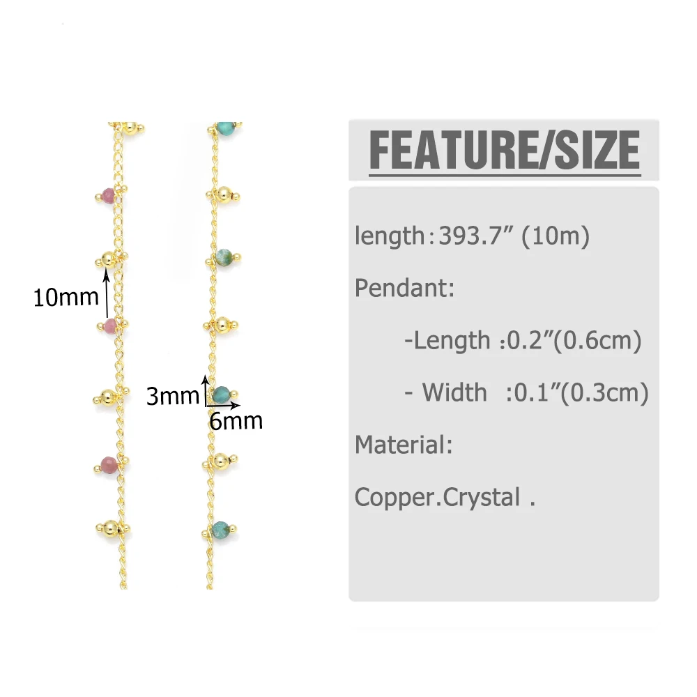 OCESRIO 10M Trendy Crystal Copper Chain Necklace Bracelet DIY Gold Plated Chain with Gold Beads Jewelry Making Wholesale cana109