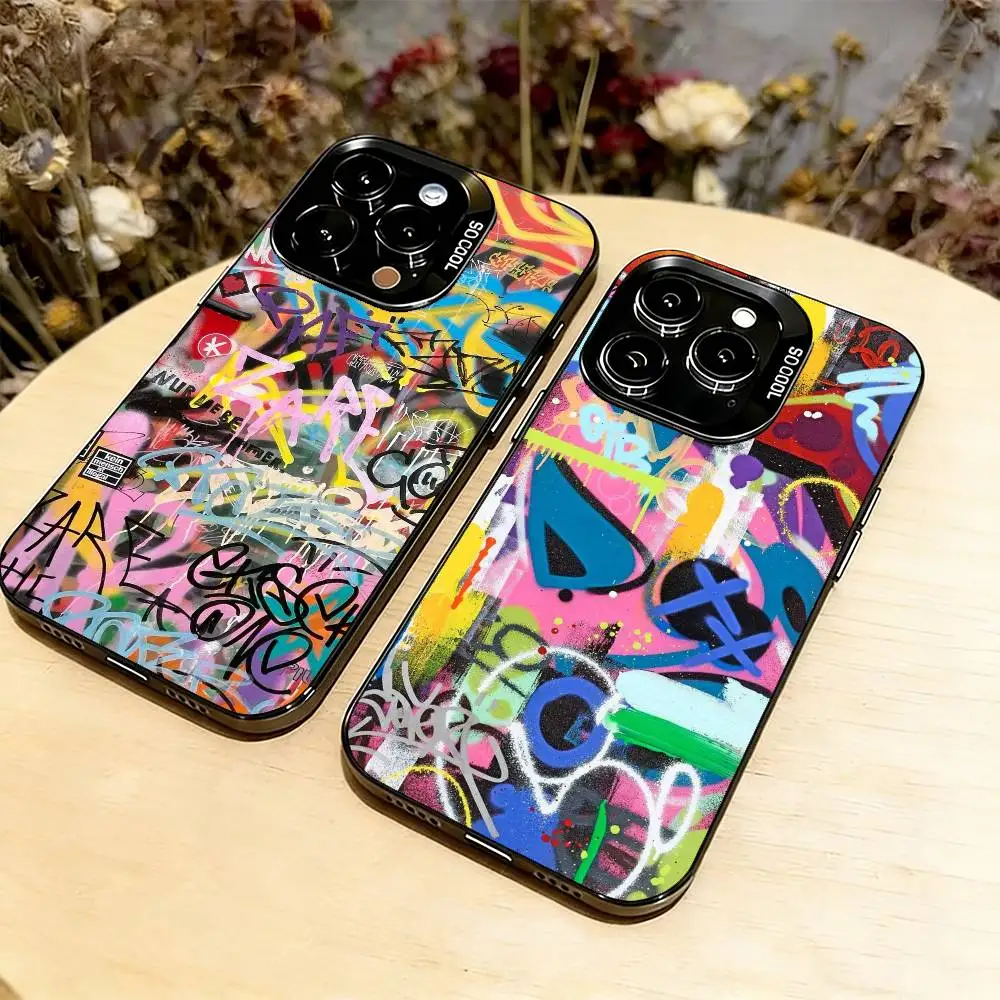 

Cool Thing G-Graffiti A-Art Phone Case For iPhone 17,16,15,14,13,12,11 Plus,Pro Max,XS,Colored Silver Plated Inside Cover
