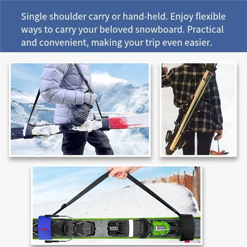 ABHS-Skiing Bags Adjustable Pole Shoulder Hand Carrier Lash Handle Straps Porter Hook Loop Protecting For Ski Snowboard