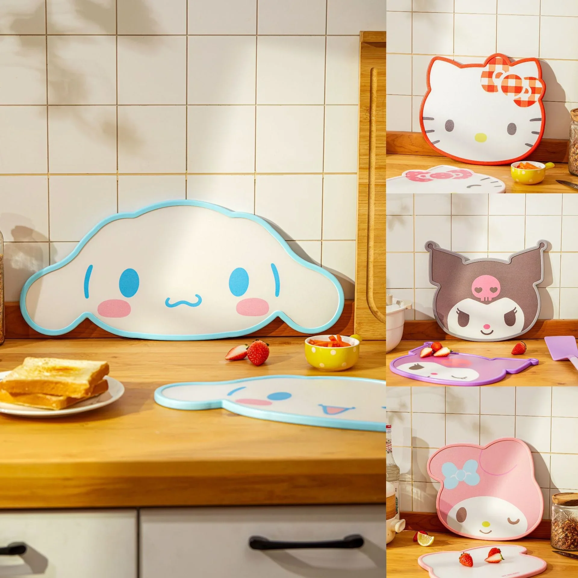 Sanrio Cartoon Head-shaped Cutting Board Food-grade Chopping Double-sided Fruit Baby Auxiliary Food Kitchen Cocina Household