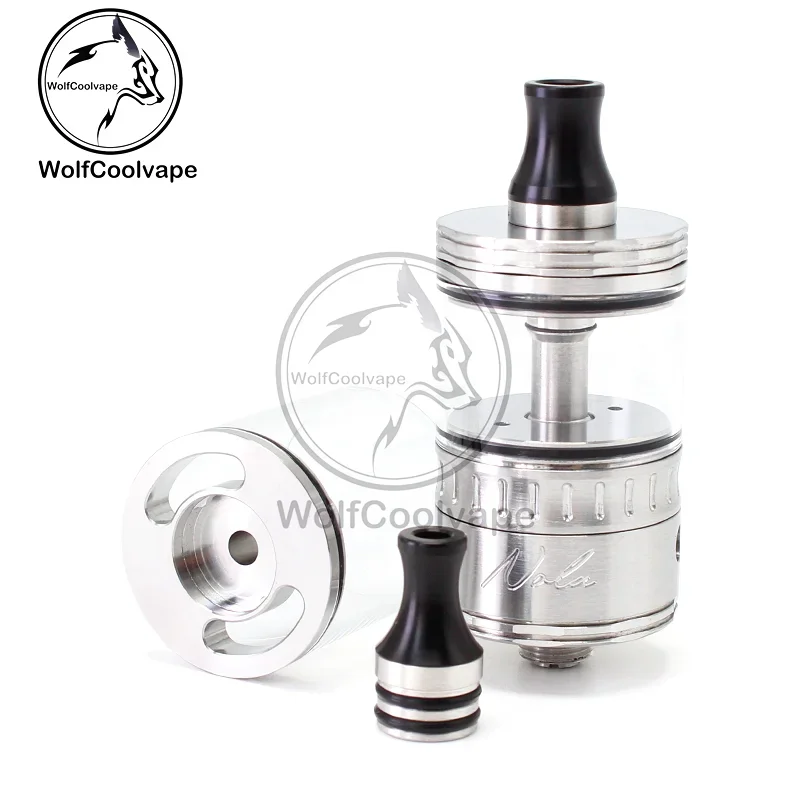 Wolfcoolvape NOLA RTA خزان قابل لإعادة البناء 22 مم 3.2 مل رذاذ فضي مع دبابيس هواء 0.8-3.5 مم لتجربة Vaping MTL وDL