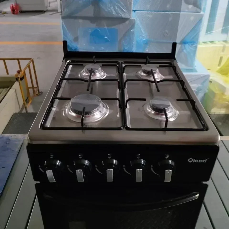 

Gas Stove With Connected Upright Vertical Freestanding Oven 50 Wide 4 Gas Burners European Plug Including Wooden Scaffolding