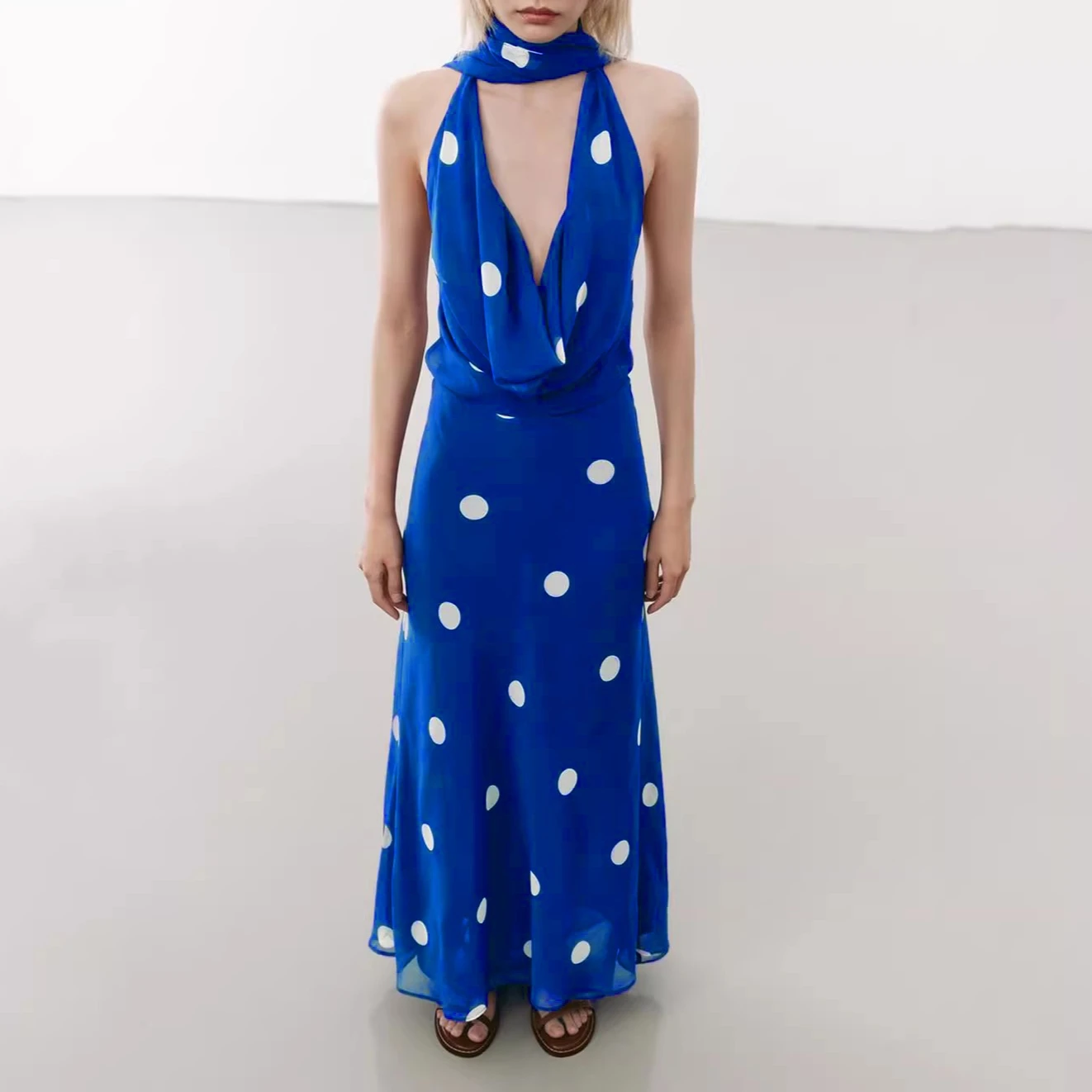 

Blue Dpt Printed Backless Sleeveless Dress Women Summer Holiday Halter Neck Vestidos Bodycon High Waisted Chic Clothing