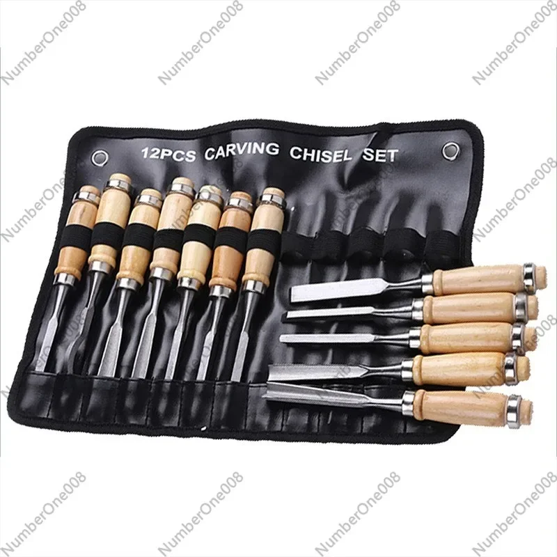 12PCS Wood Carving Tools Set Professional Wood Chisel Set with Wooden Handle for Woodworking Sculpture