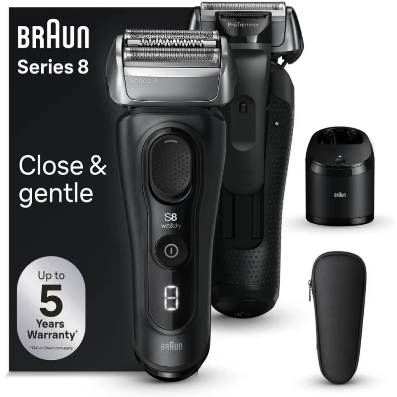 Braun Series 8 8560cc Electric Razor for Men, 4+1 Shaving Elements & Precision Long Hair Trimmer, 5in1 SmartCare Center