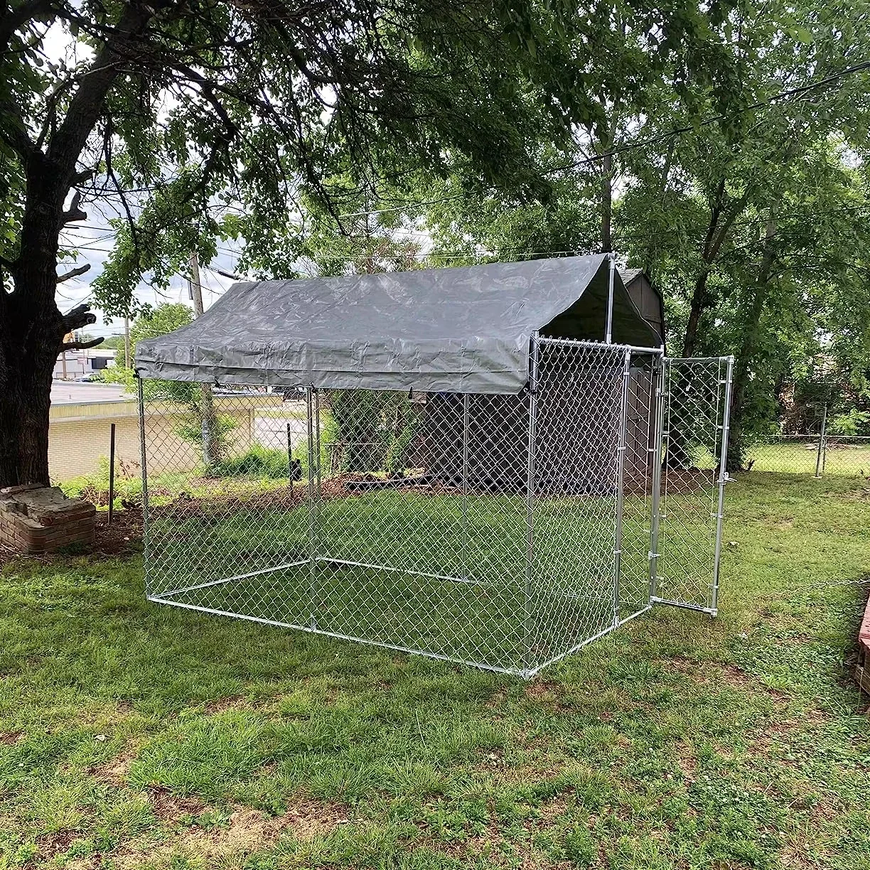 a forExtra Large UV-Resistant Waterproof Roof Cover Anti-Rust Secure Lock Galvanized Chain Link Dog Kennel Welded Dog Runs Fence