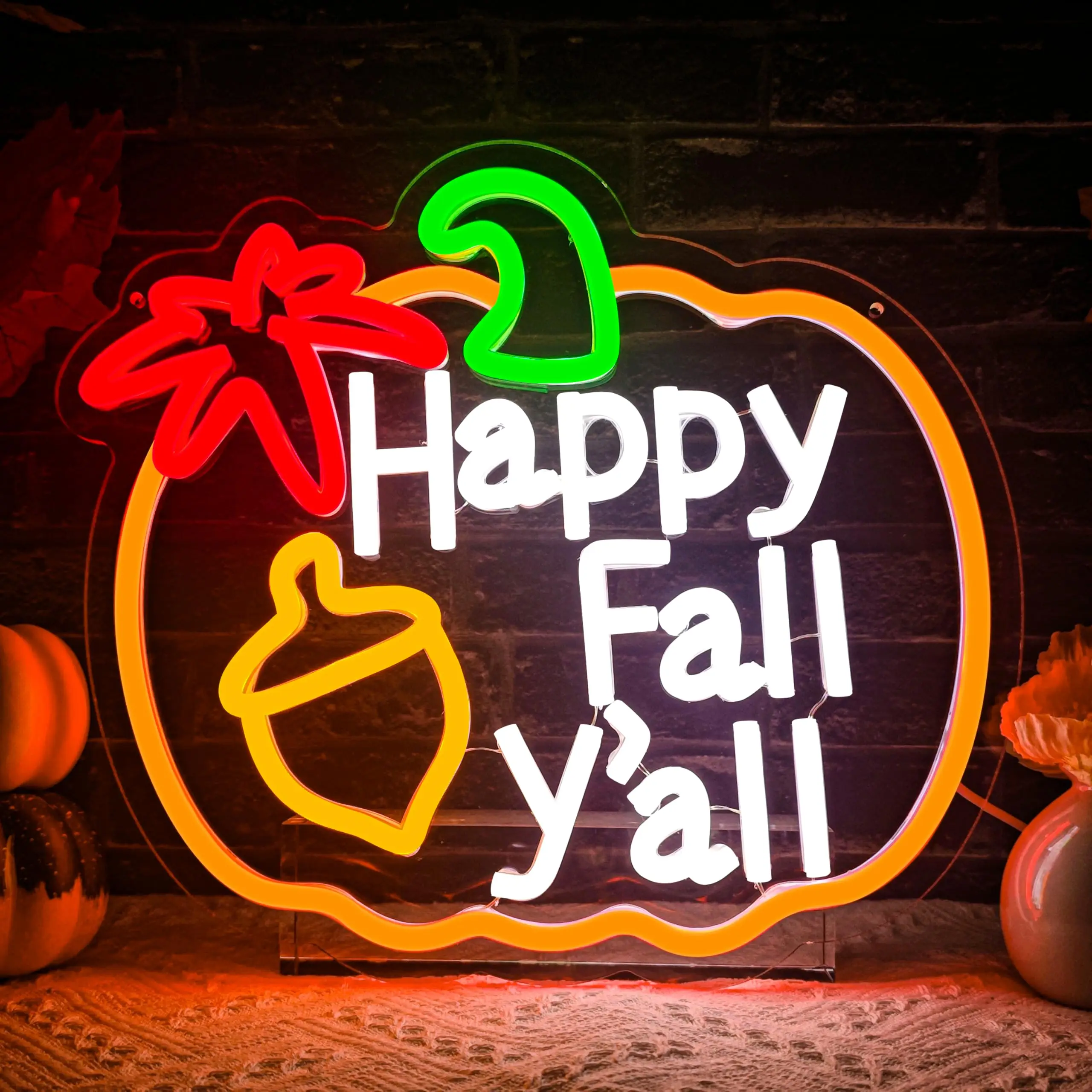 

Happy Fall Y'all Неоновая вывеска День Благодарения Тыква Декор для осенней комнаты Спальня Настенный декор Детский праздничный подарок с питанием от USB
