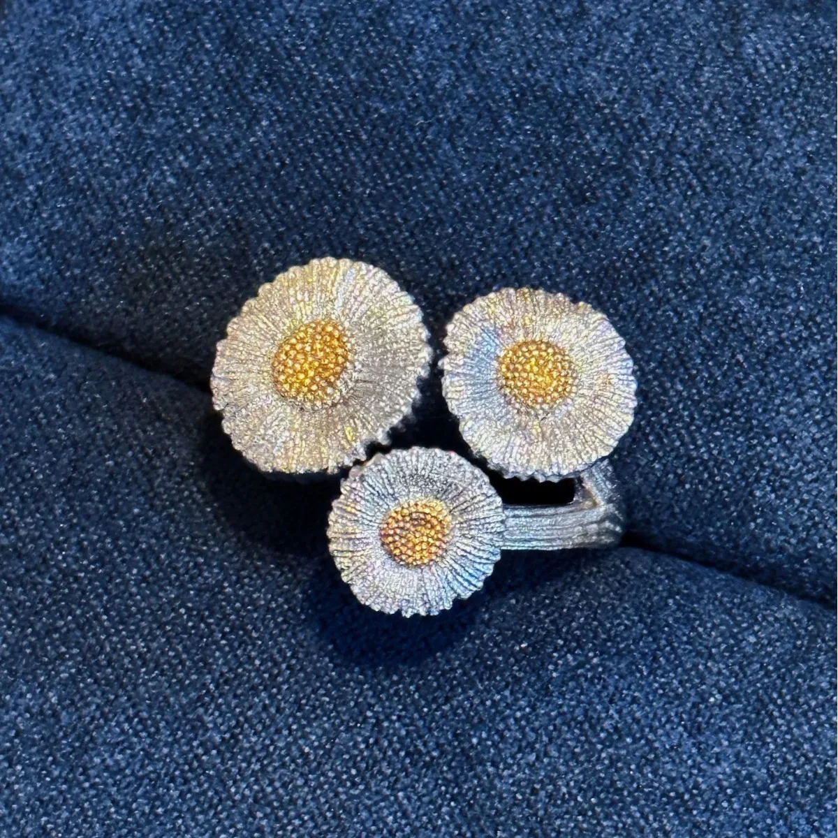 Italian triple Flower Daisy ring with diamond without diamond men's and women's sterling silver