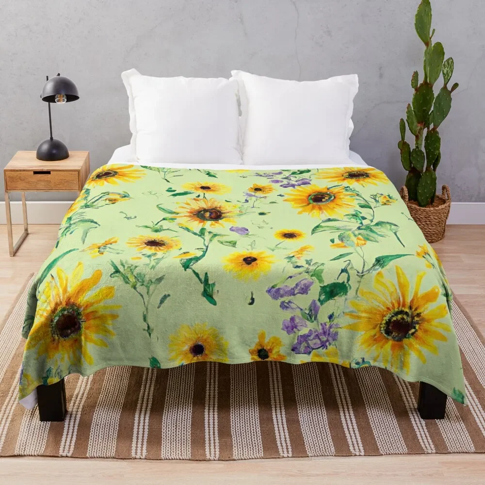 

Cute Floral Pattern - Girly Watercolor Yellow Sunflowers Aesthetic Design Throw Blanket Quilt Hairy Nap Blankets