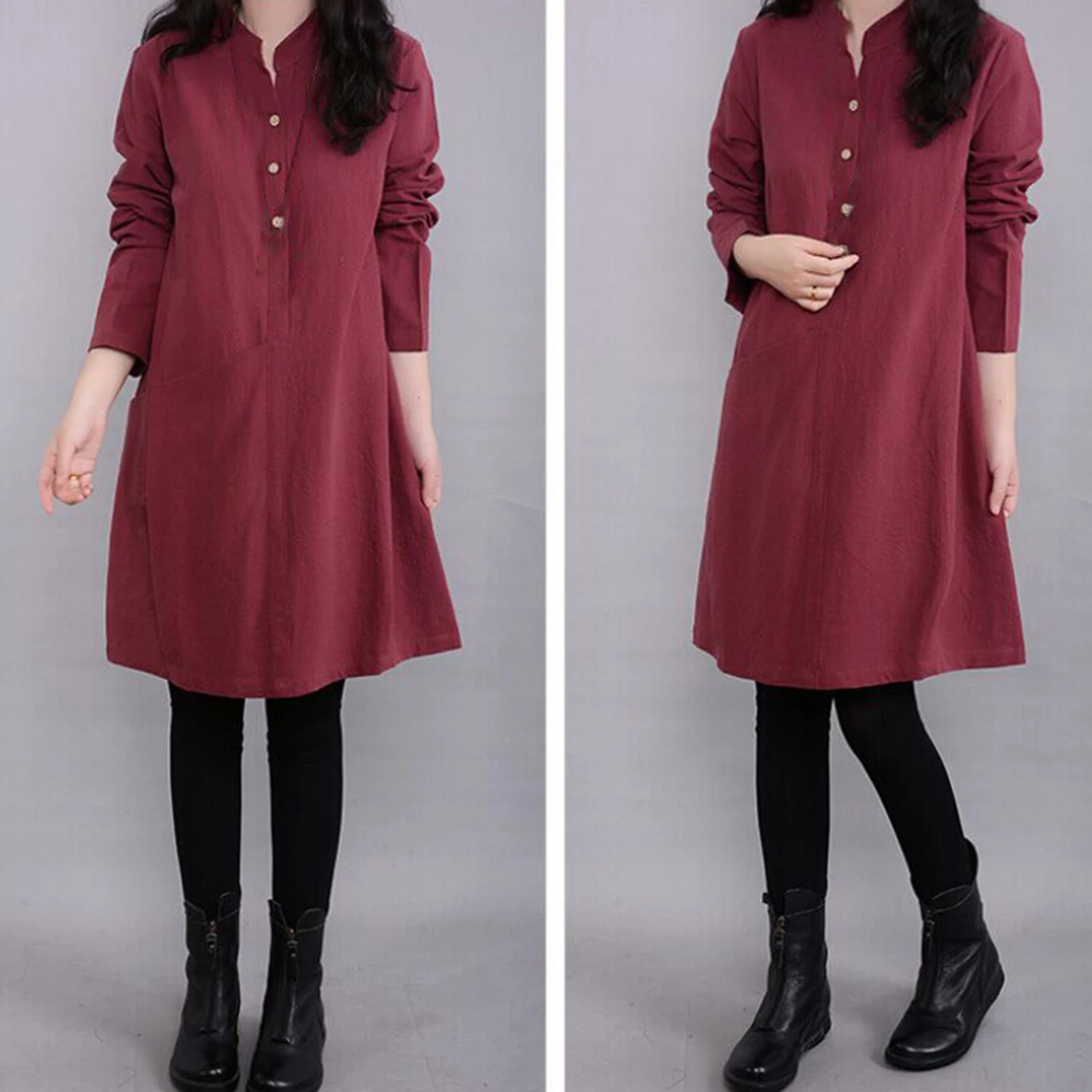 Vestido midi de bainha grande solto para senhoras, monocromático, elegante roupa diária, outono e inverno