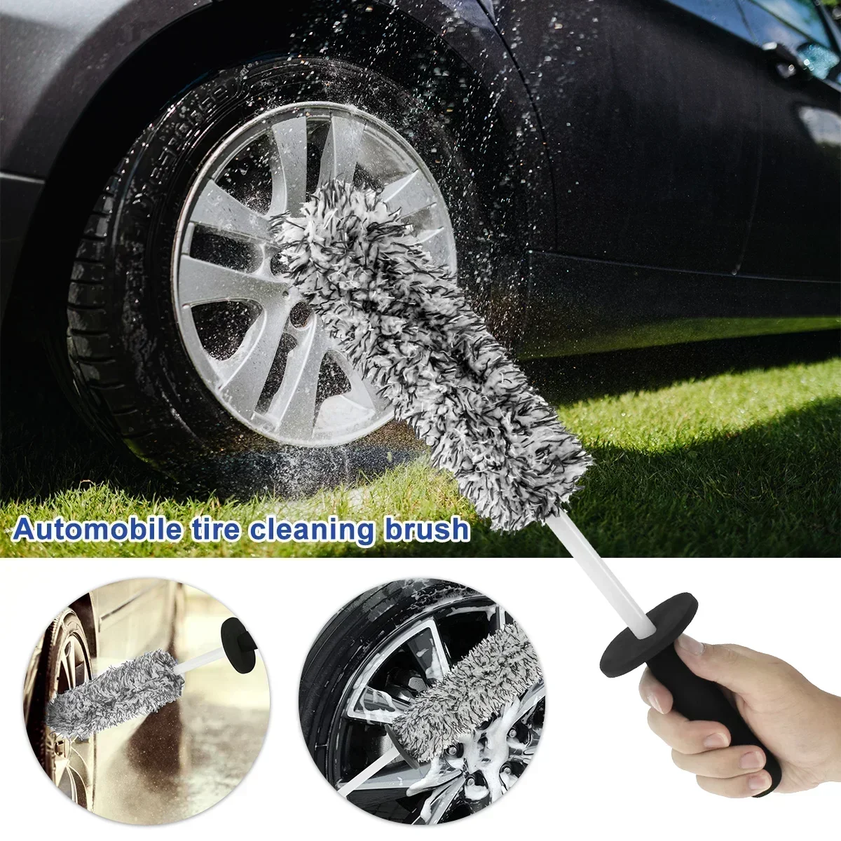 Car Wash Super Brush Microfiber Premium Wheels Brush Non-Slip Handle Easy To Cleaning Rims Spokes Wheel Barrel Car Accessories