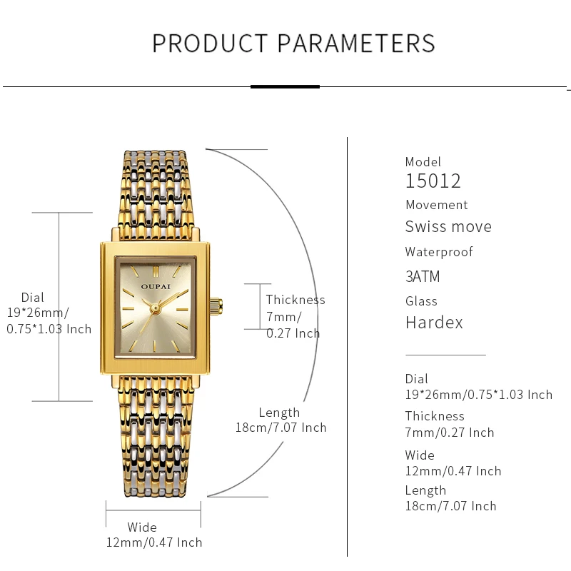 Oupai прямоугольные женские часы с кварцевым механизмом, золотой материал из нержавеющей стали, изысканные модные и простые женские наручные часы