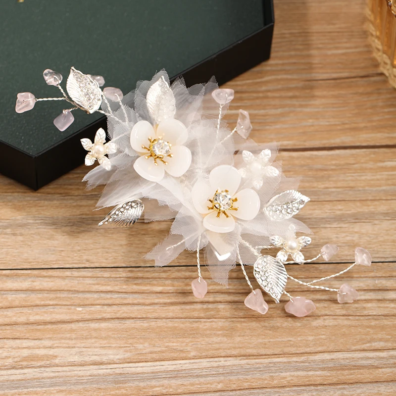 New Wedding Hair Accessories White Pearl Rhinestone Hairpins Ladies Headdress Bridal Tiara Handmade Jewelry Accessories image 2