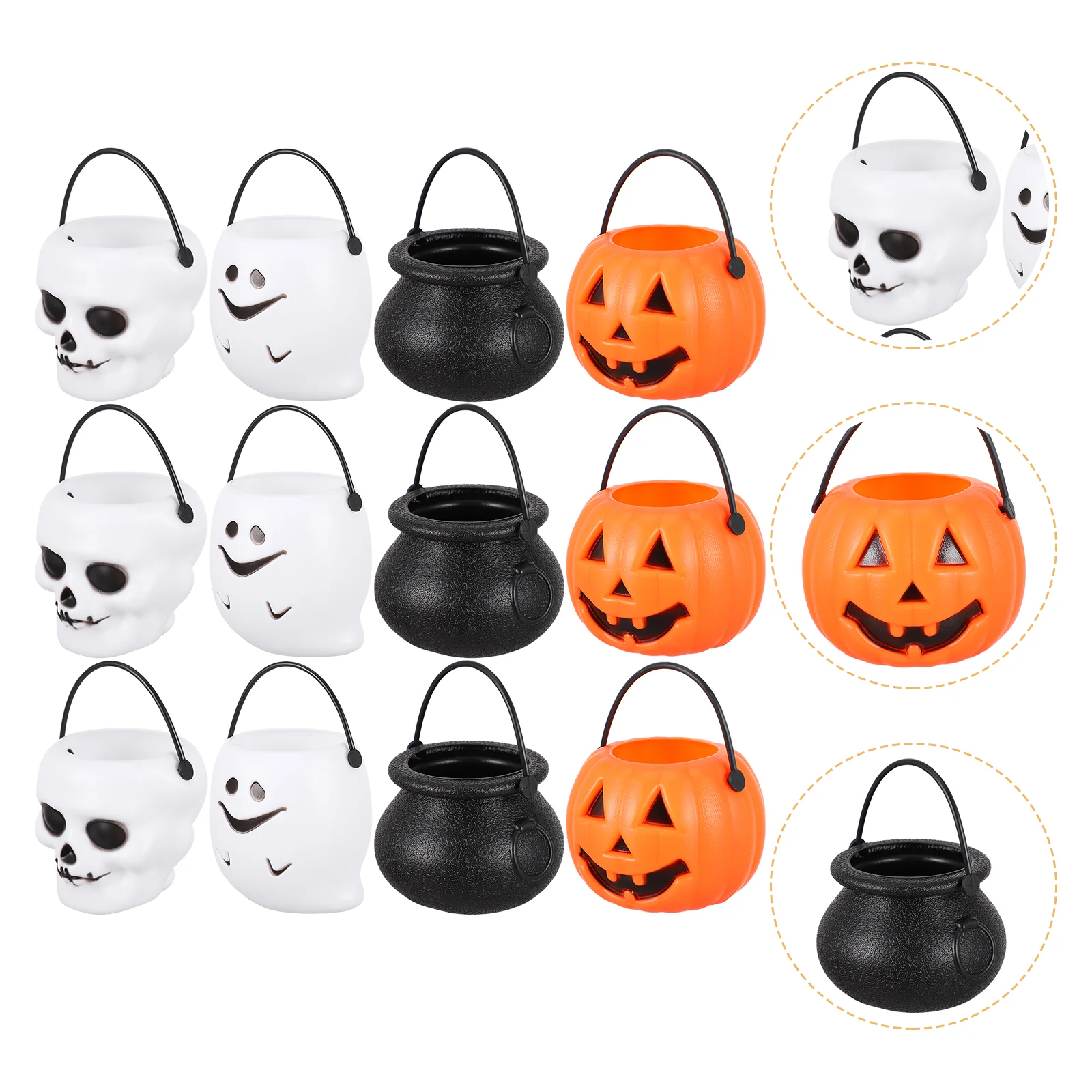 12pçs balde de mão de halloween, balde de abóbora de doces, mini presente para crianças, recipiente portátil