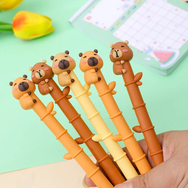 4PCS Wholesale creative cute animal kapibara bamboo neutral pen student soft glue capybara cute learning stationery high value