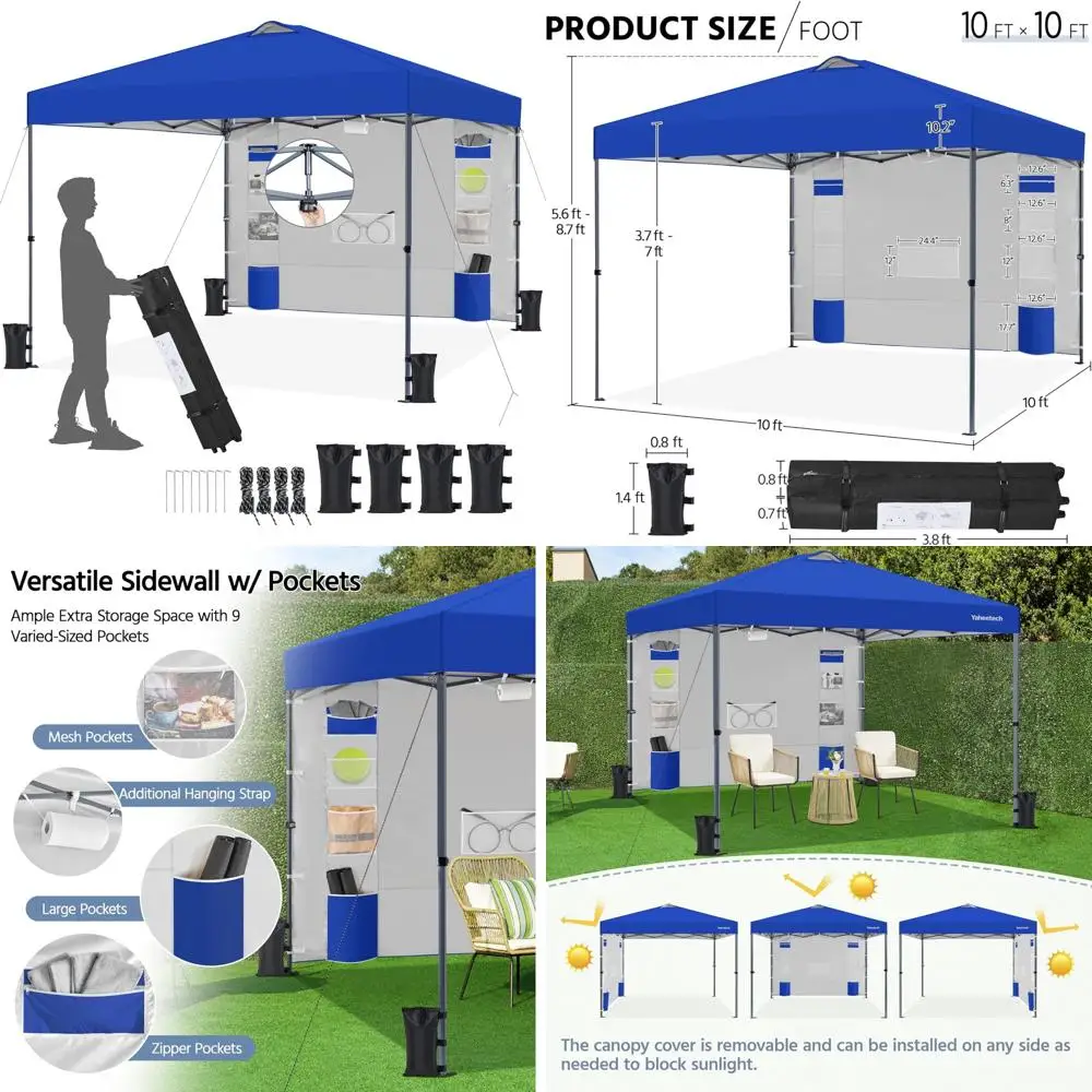

Водонепроницаемая уличная палатка с навесом 10x10 со съемными карманами и боковыми стенками для дополнительного хранения, прочный солнцезащитный козырек для любой погоды