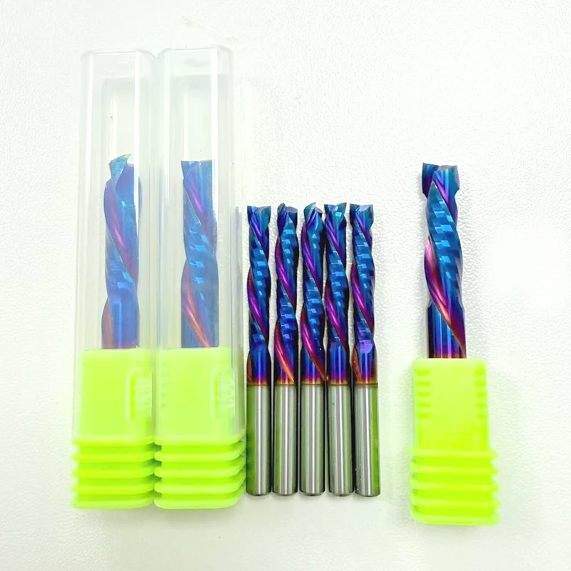 

10Pcs 2 Flutes UP And DOWN Cut Colorful Coating Carbide Mill - 3.175/4/6mm Tool Cutters for CNC Router Compression Wood End Mill