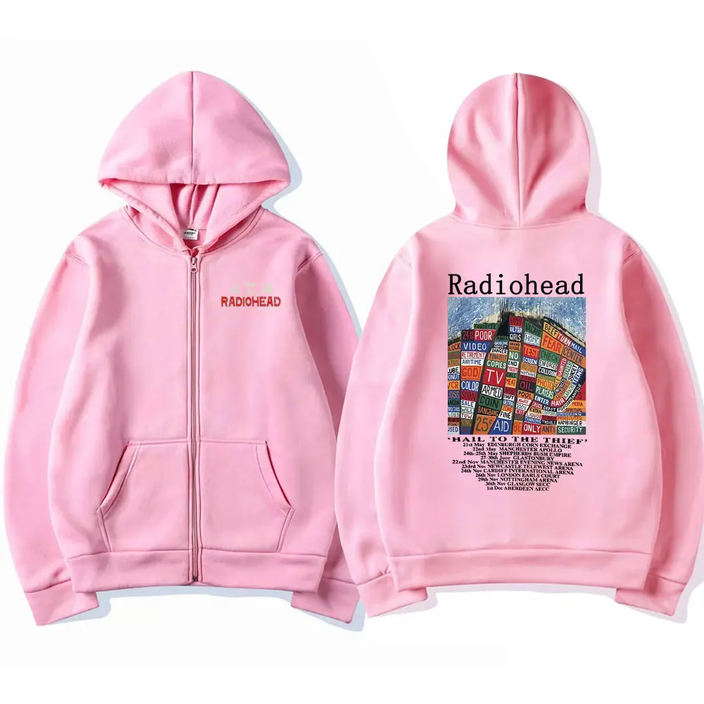 British Rock Band Radiohead Hail To The Thief Album Zipper Hoodie Men Fashion Punk Zip Up Jacket Man Vintage Gothic Streetwear