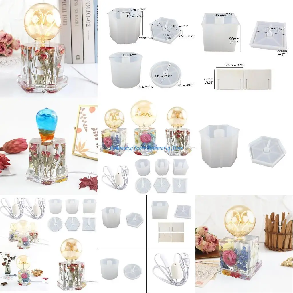 

573B LED Silicone Molds for Resin Square Light Epoxy Resin Mold Hexagonal Cylinder Lamp Holder Silicone Molds