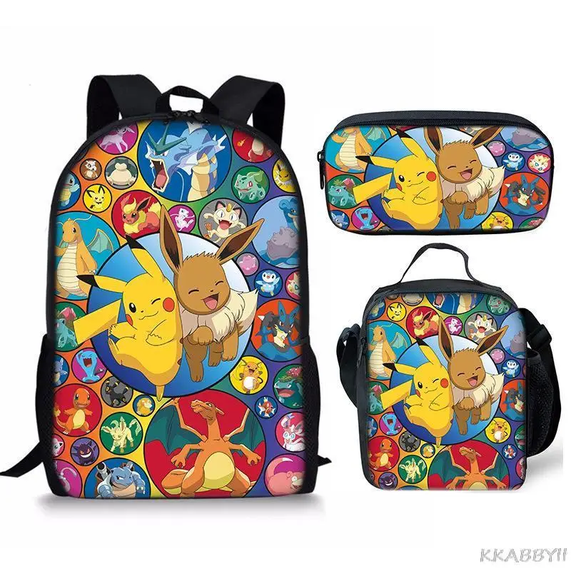 Pokemon Pikachu Schoolbags Set Anime 3D Printed Teenager Girls Boys Mochilas for Children Students School Bagpack