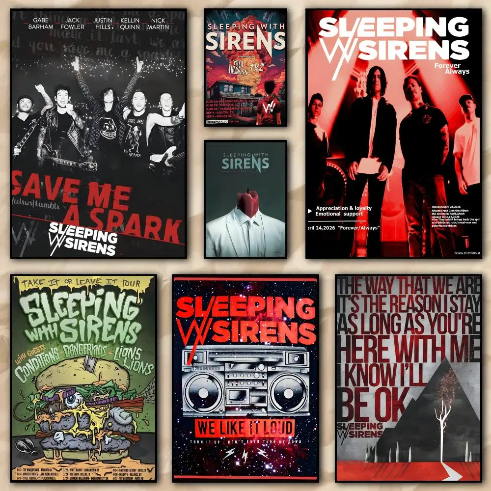 Band S-Sleeping With Sirens Poster Home Living Bed Room Bar Hallway Sticky Wall Art Printing Waterproof Aesthetic Decor