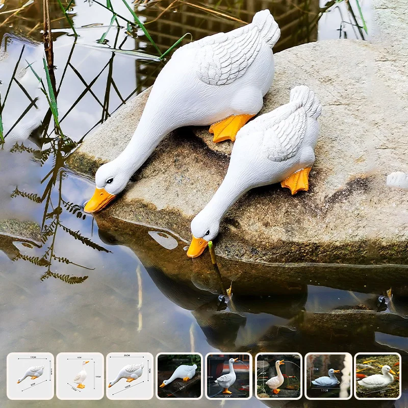 Outdoor Cute Simulation Duck Resin Statue Drinking Spray Water Ornament For Pool Fish Pond Waterscape Decoration Layout