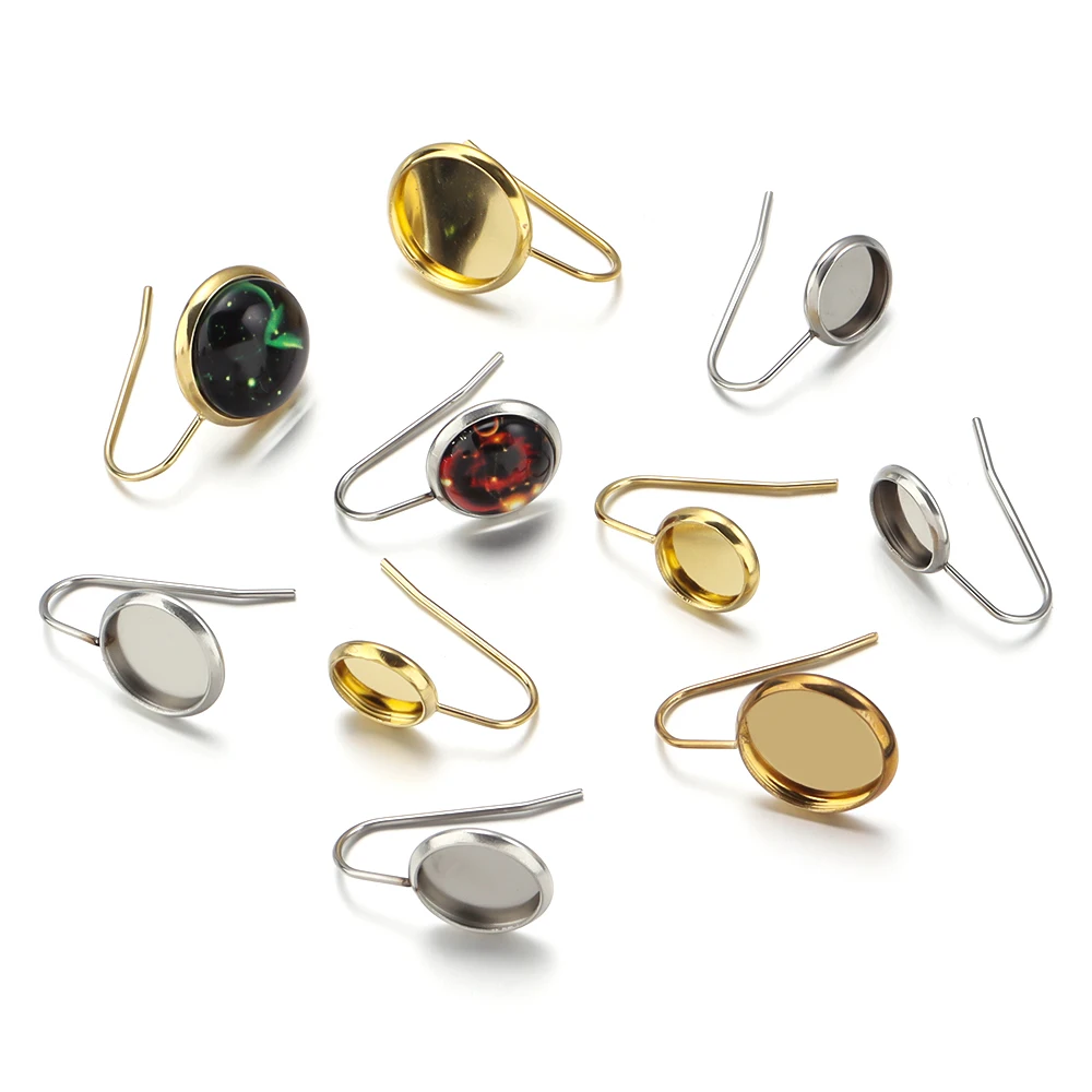 10 Stück 8 10 12 mm Edelstahl U-Form Ohrringe Cabochon Fassung leere Tablett Ohrhaken für DIY Schmuckherstellung Ohrringe Zubehör