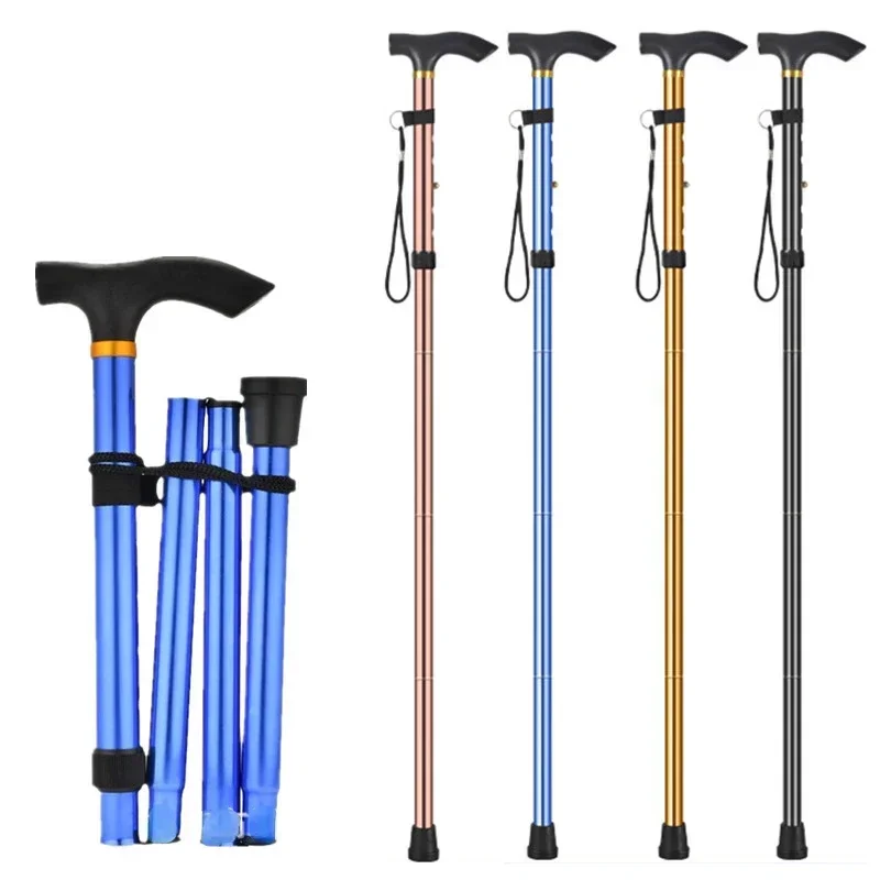 Multifunction Walking Stick Poles Telescopic Fold Crutches Hiking Stick Crutch Elderly Metal Stick Walking Cane Outdoor