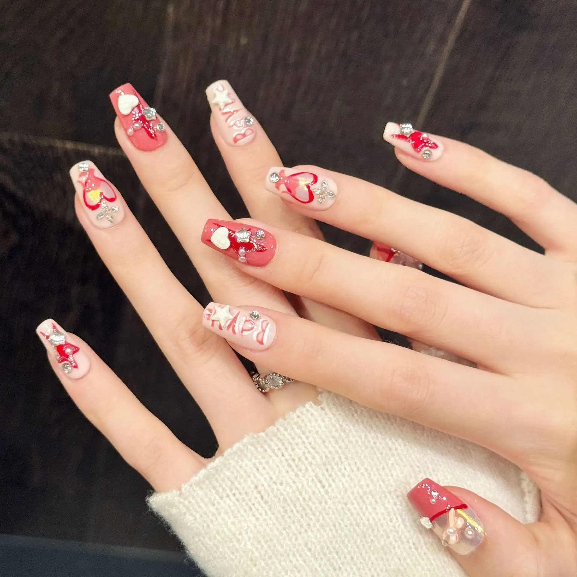 10 pçs feito à mão imprensa curta em unhas doce legal rosa estrela francesa arco strass design y2k unhas falsas wearable arte do prego spice girl