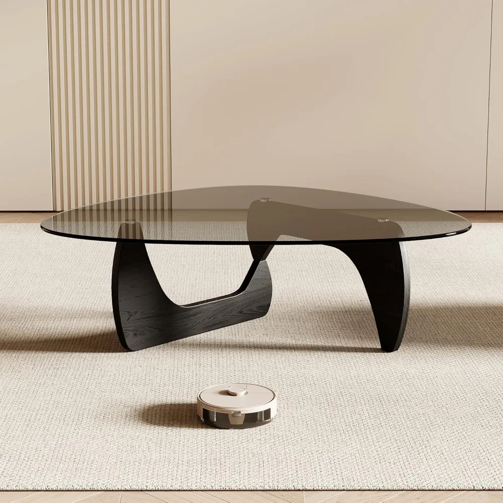 Modern Triangle Glass Coffee Table, 42.5 x 28.5 x 16.1, Black for Living Room