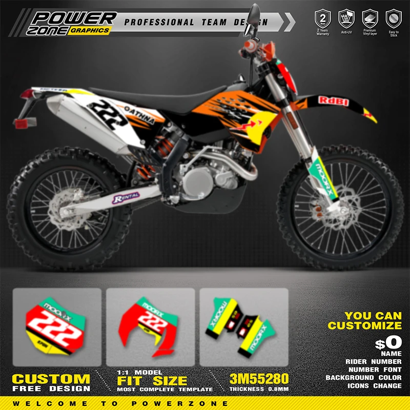 

PowerZone Custom Team Graphics Backgrounds Decal Stickers Kit For KTM 2007-2010 SX SXF 2008-2011 EXC EXCF Enduro 125 to 500cc 36