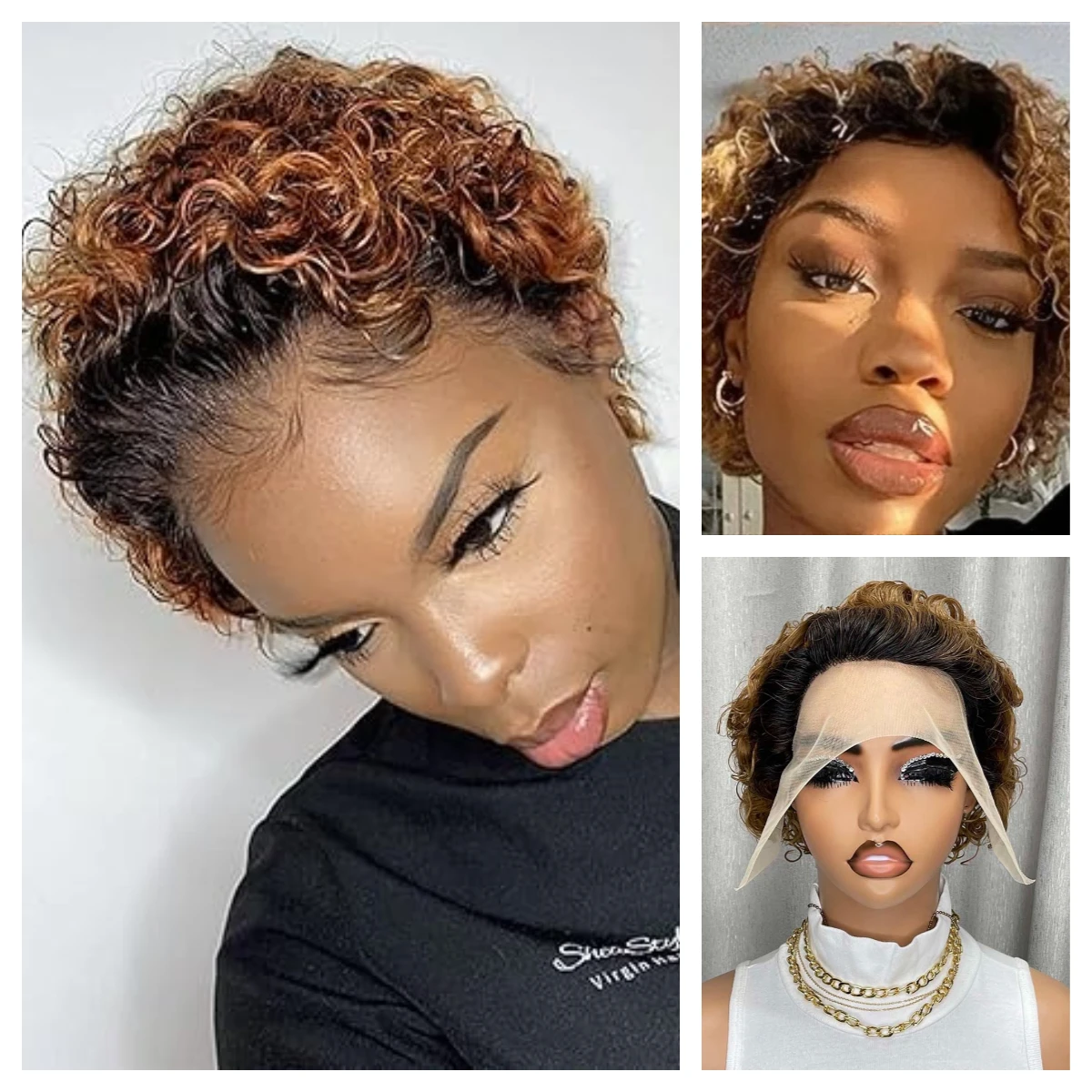 짧은 인모 가발 13x1 레이스 프론트 픽시컷 가발 레미 인모 짧은 곱슬머리 인모 레이스 가발 (흑인 여성용)