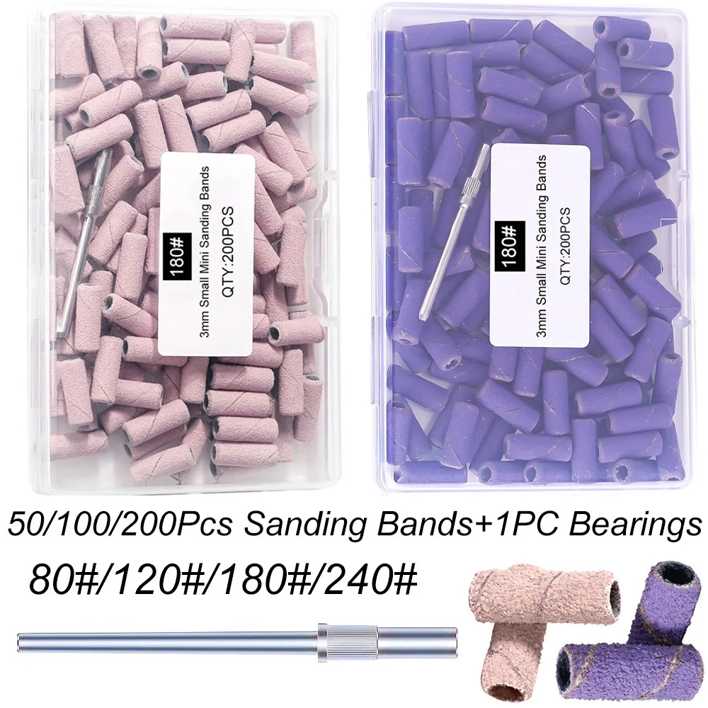 50 100 200Pcs Box 3mm Mini Sanding Bands 80 120 180 240 Grit Nail Drill Bits Manicure Tools Dead Skin Remover