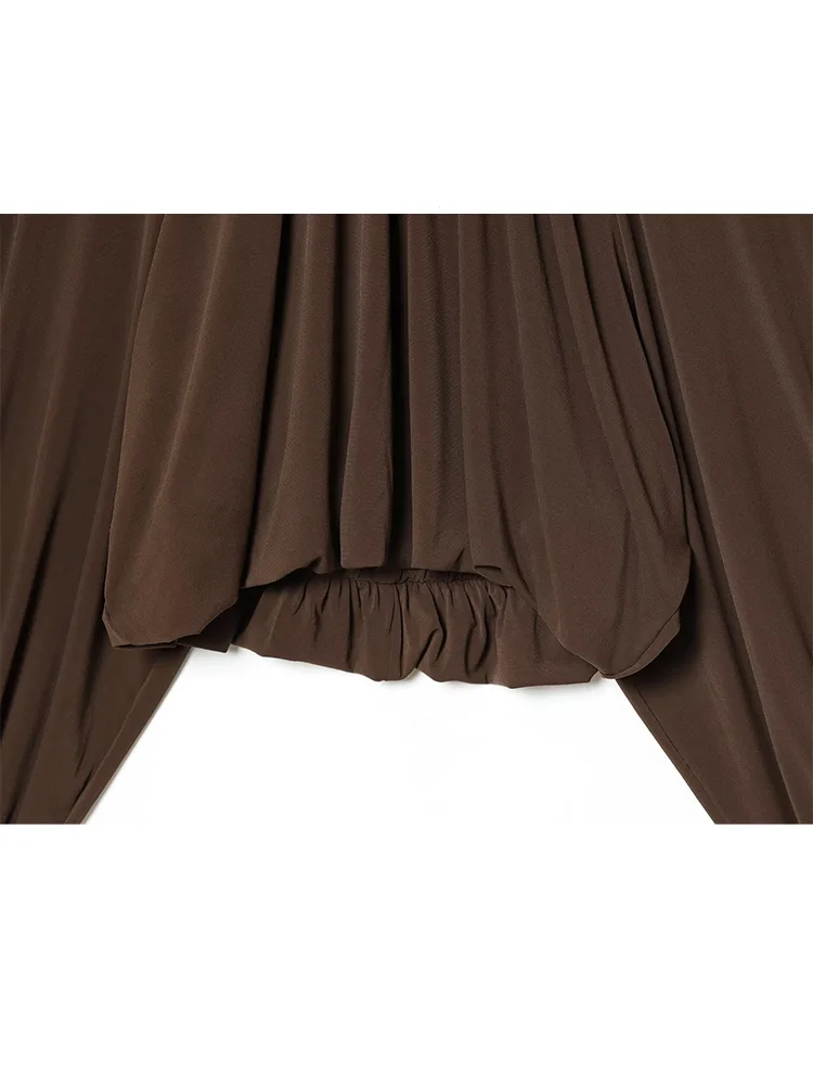 

HH Women Elegant Versatile Round Collar Shirt Female Spring High Street Balloon Sleeve Fold Hem Decorate Loose Pullover Top