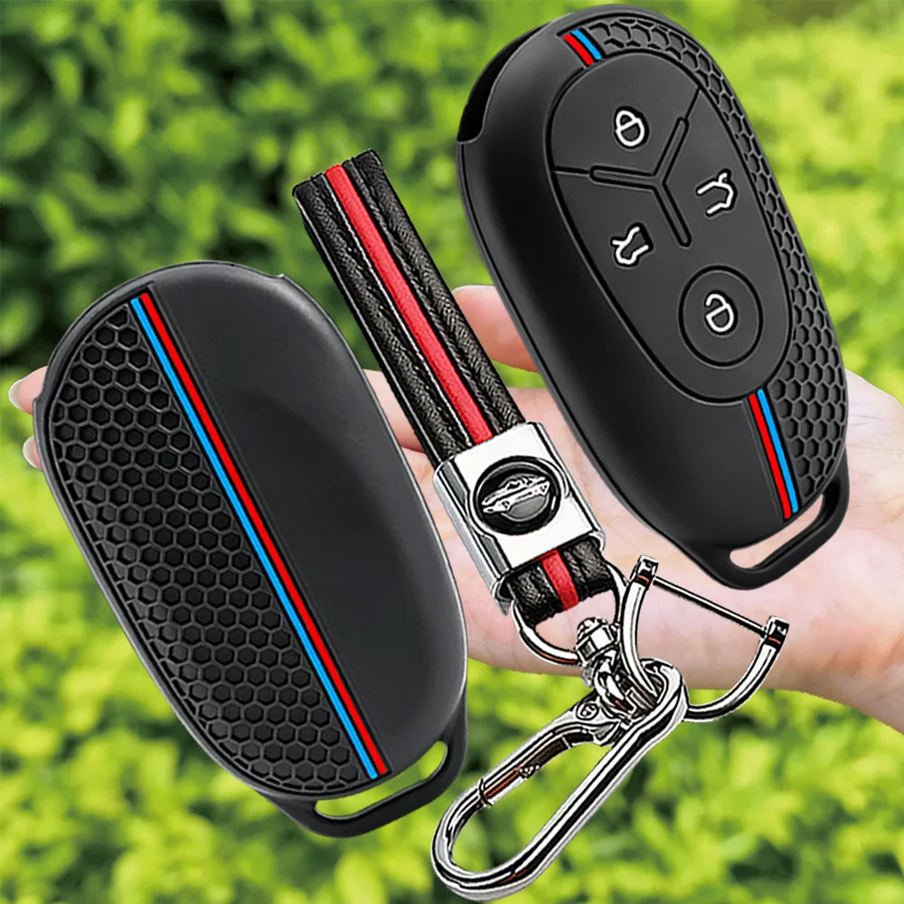 4 Button For Geely EX2 GEOME Galaxy 2025 Light Star Wishes Exploration Youth Version Silicone Key Case Cover Holder Chain