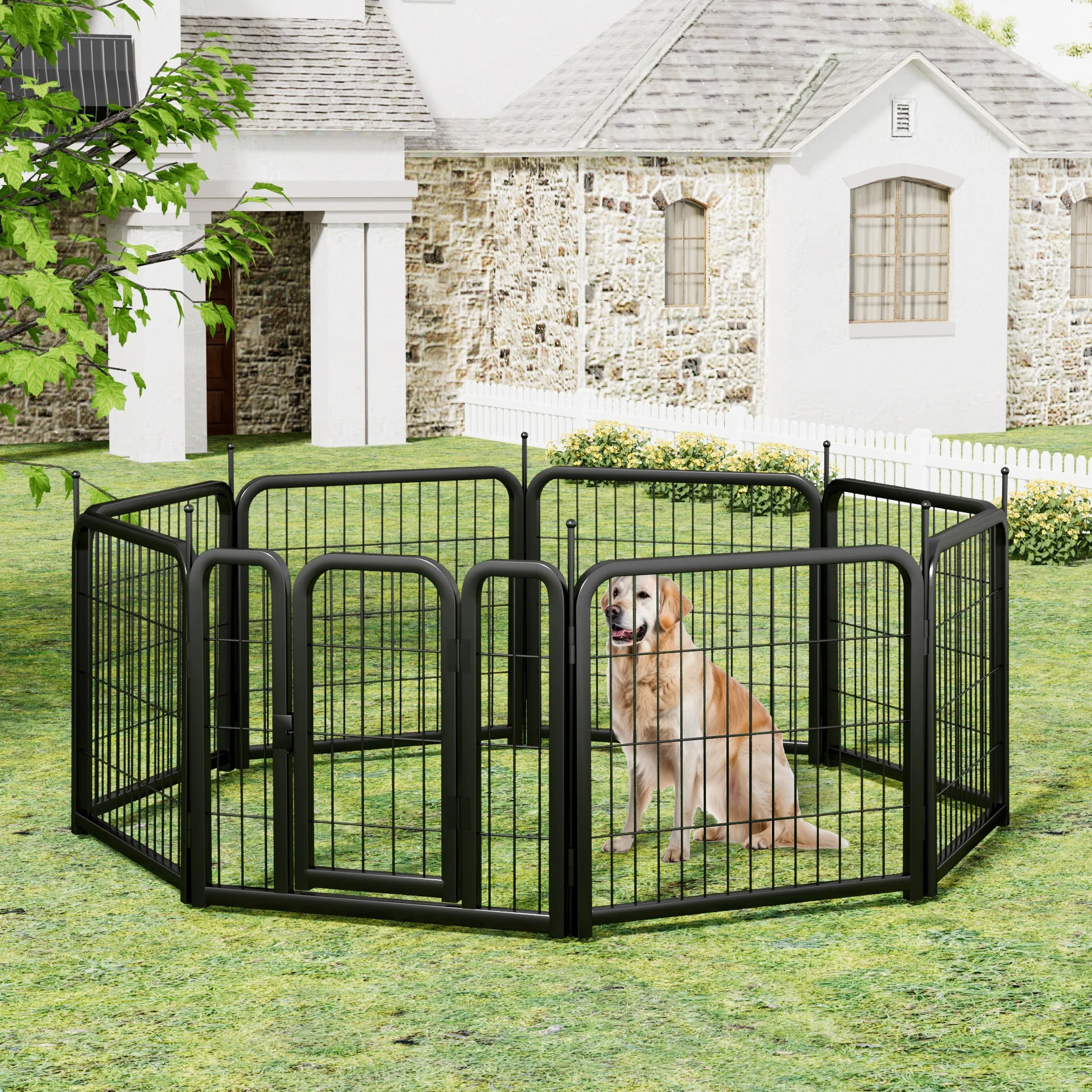 Dog Playpen Outdoor, 8 Panel Dog Fence 31.'' Pet Pen for Small Dogs Pet Exercise Pen for Puppy/Rabbit/Small Animals Portable