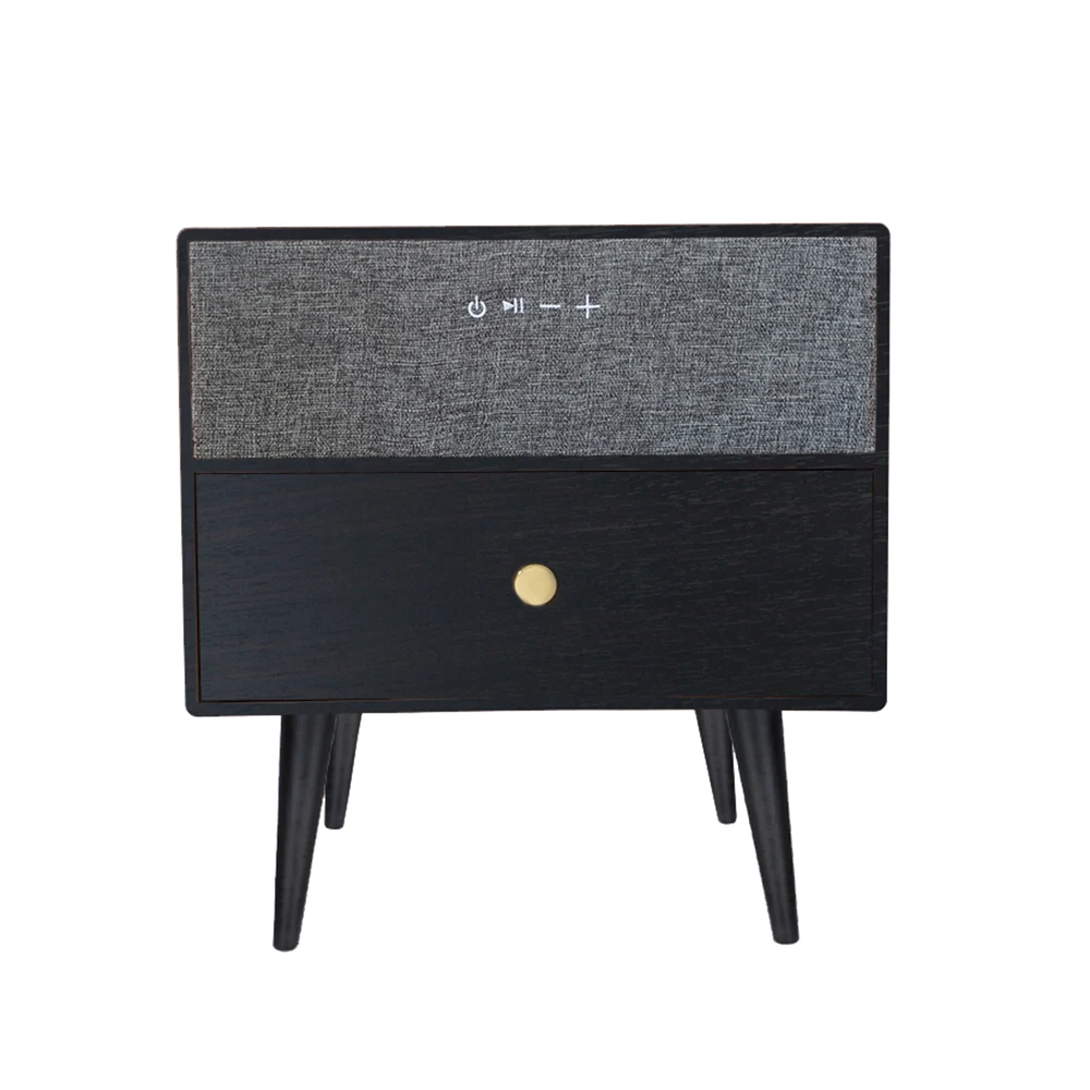 French Nordic Luxury Bed Side Table Wood Black Storage Drawer 15w Wireless Charging Blue Tooth Speaker Bedside Table Nightstand