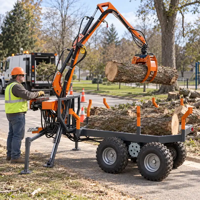 Wood Trailer with Crane Customized Flexible Crane Movement for Timber Loading Work Strong Frame Wood Grapple Loader