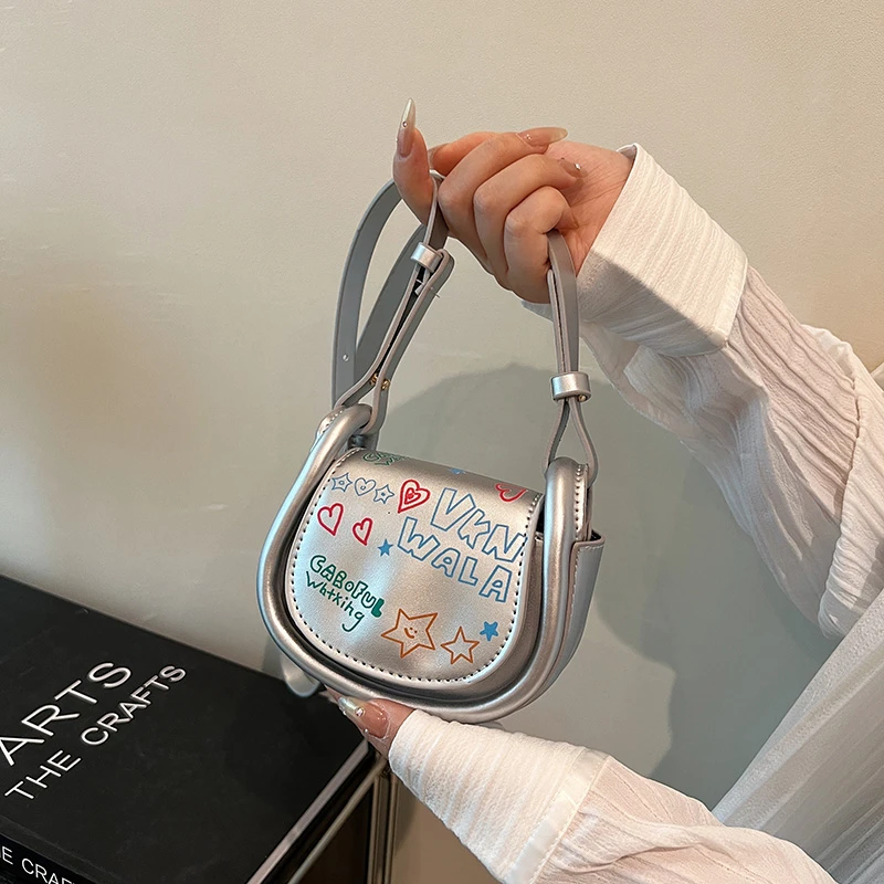 Designer Saddle Bag Women Cute Cartoon Graffiti Shoulder Bag For Women 2023 New Mini Crossbody Bag Coin Purse Bolsa Feminina