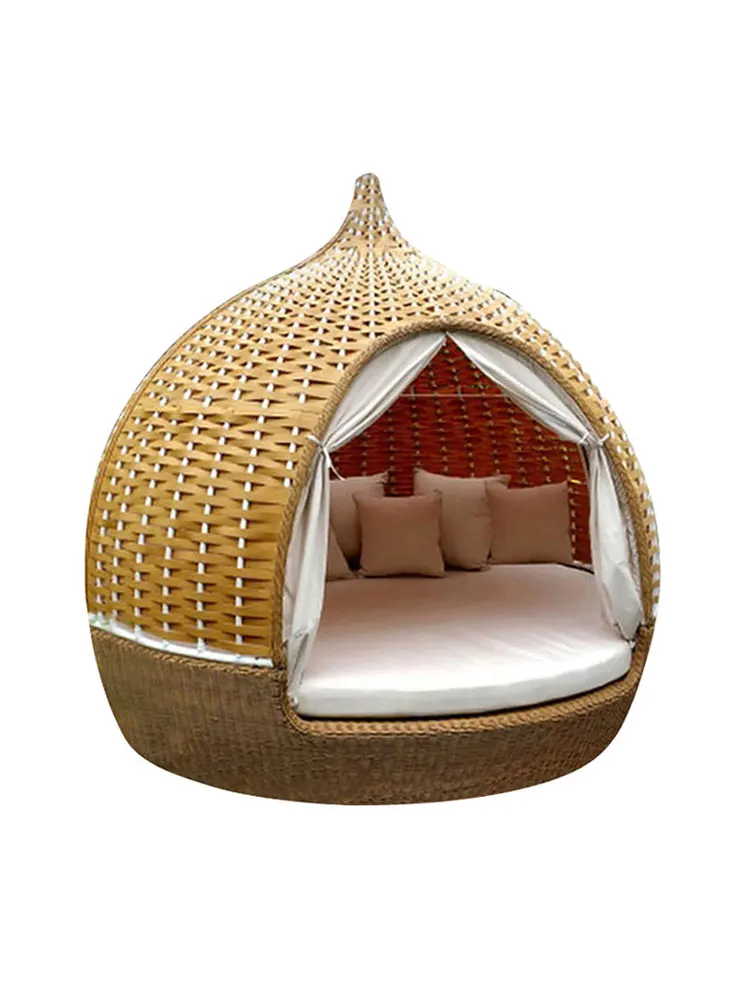 Outdoor rattan bed, waterproof and sunscreen net, red bird nest bed, leisure courtyard garden, 1.5-1.8 meter bird cage round bed