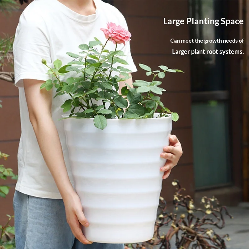 Thick Resin Large Flower Pot with Thread for Living Room Balcony White Black Planting Pots Spiral Design Indoor Outdoor Decor