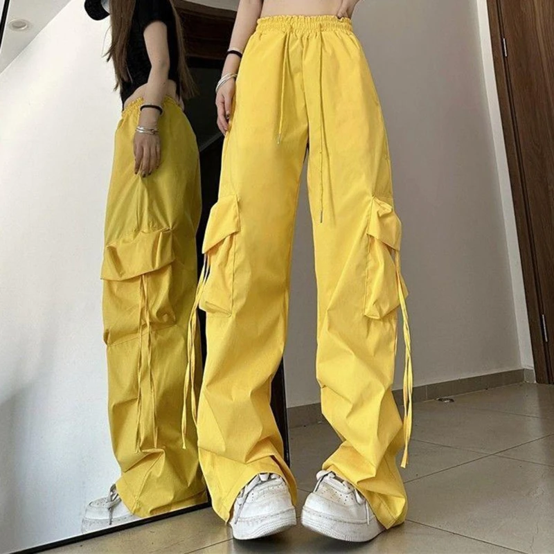 Women Cargo Pants High Waist Streetwear Hip Hop Trousers Female American Quick Drying Big Pockets Casual High Waisted Pants